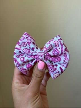 Girls Pink Patterned Fabric Bow Clip - Playful Print Hair handmade 4 inch